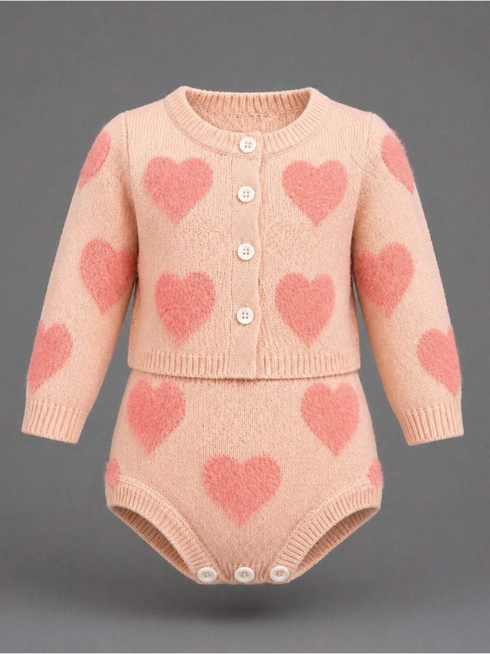 Soft Pink Heart Knit Two-Piece Baby Set size 3m Denim Bay